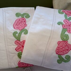 Lilly Pulitzer White Pillowcases with Pink and Green Floral Embroidery